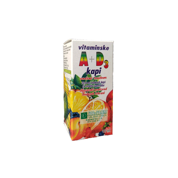Iva-Farm Vitaminske A + D3 kapi, vodeni rastvor za oralnu upotrebu za djecu i odrasle, 10ml