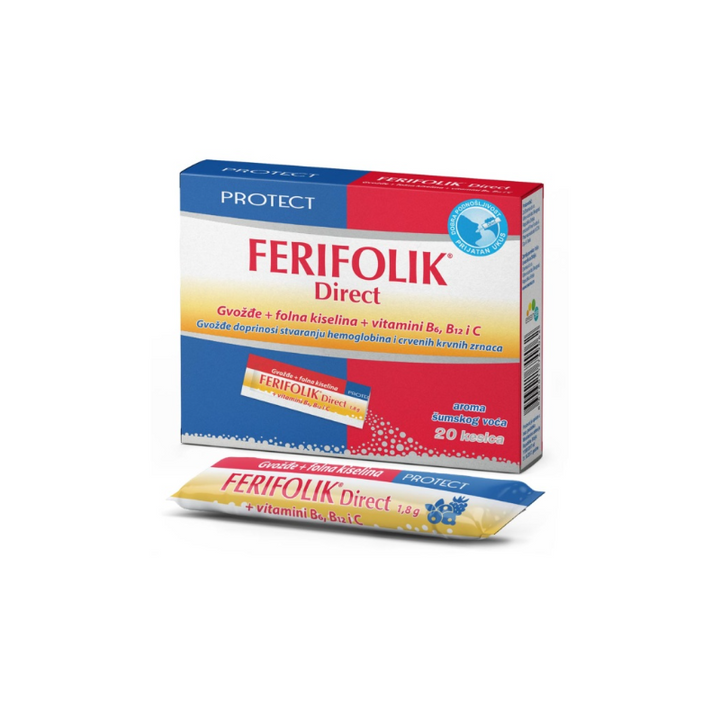 Ferifolik Direct kesice sa gvožđem, folnom kiselinom i vitaminima b6, b12 i c, 20 kesica