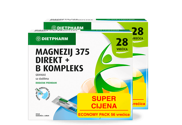 Magnezij 375 direkt + B kompleks granule 1+1 gratis